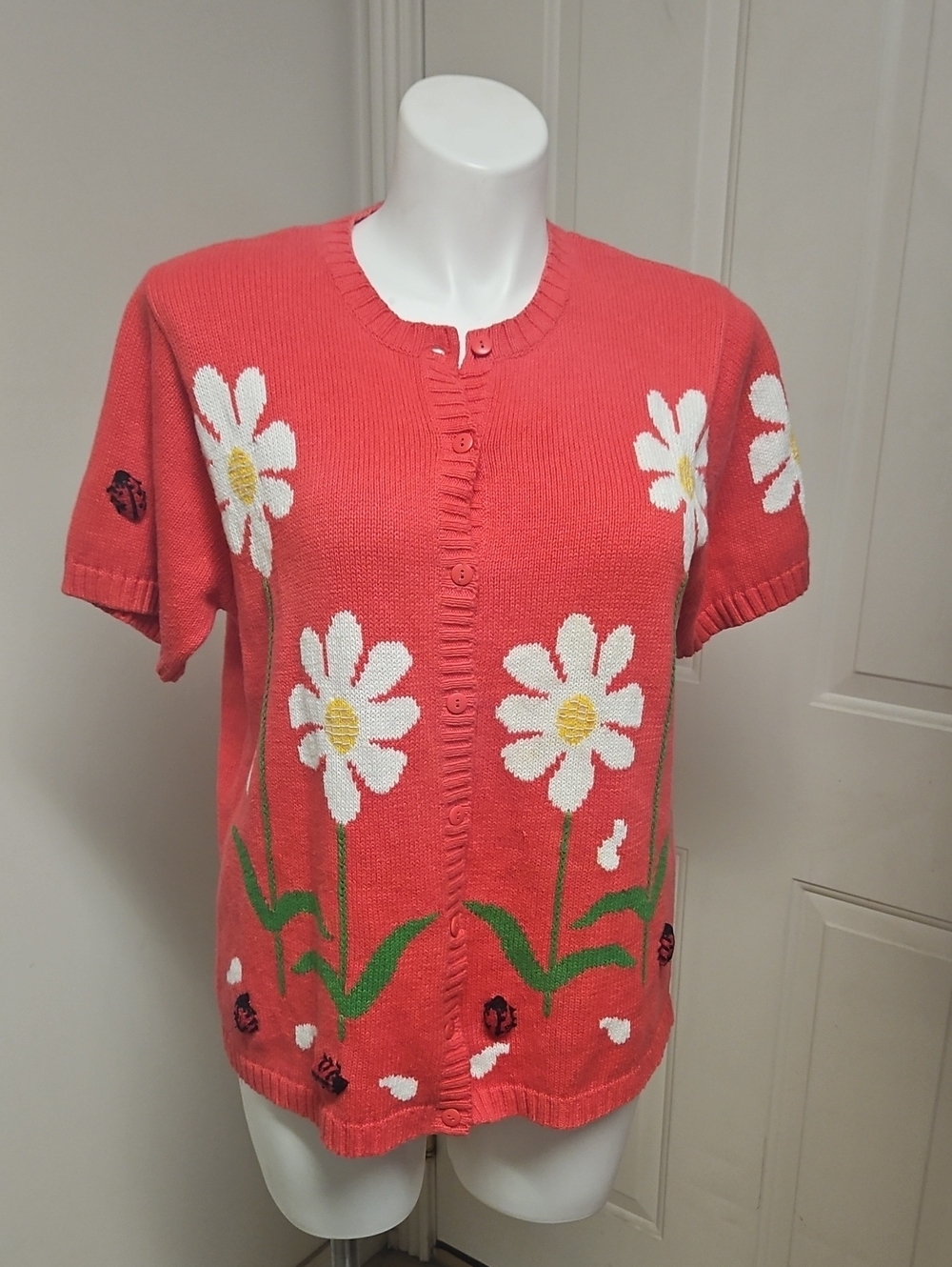 Quacker Factory Coral Short-Sleeve Daisy Cardigan